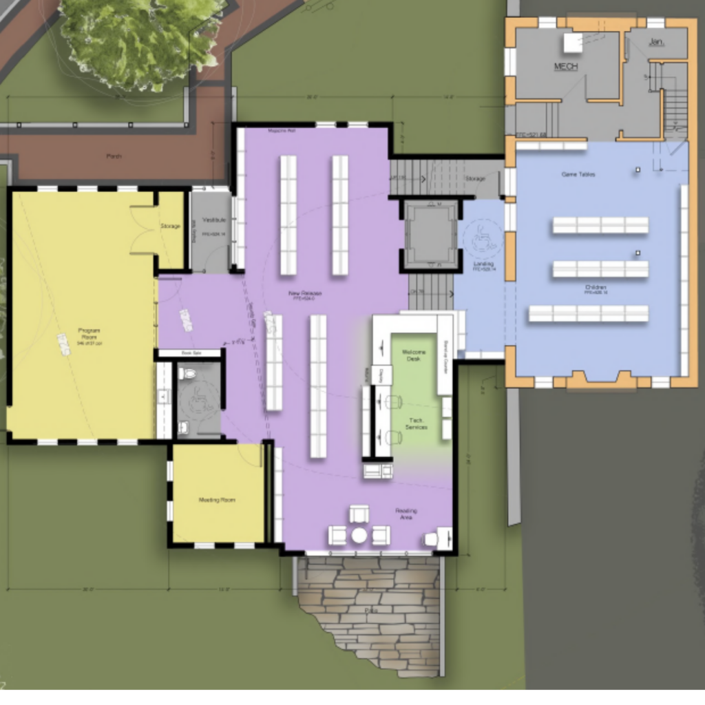Zoomed in concept art of the lower levels of the library.